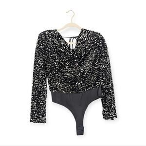 4th & Reckless Marcella Bodysuit L Black Sequined Party Night Out Glam